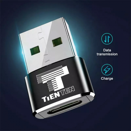 Adaptor OTG USB 2.0 la USB-C, Tienten, USB Type C, USB-A, negru [1]