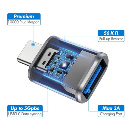 Adaptor OTG USB-C la USB 3.0, Tienten, USB Type C, USB-A, negru [1]