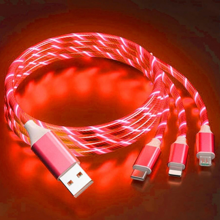 Cablu de incarcare 3 in 1 cu flux de lumina, TIENTEN, compatibil lightning, USB-C, micro USB, pentru Android si iPhone, Fast Charging, 5V, 3A, 1m, Roz. [5]