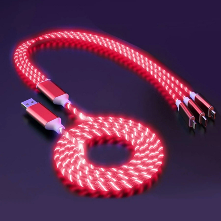 Cablu de incarcare 3 in 1 cu flux de lumina, TIENTEN, compatibil lightning, USB-C, micro USB, pentru Android si iPhone, Fast Charging, 5V, 3A, 1m, Roz. [4]