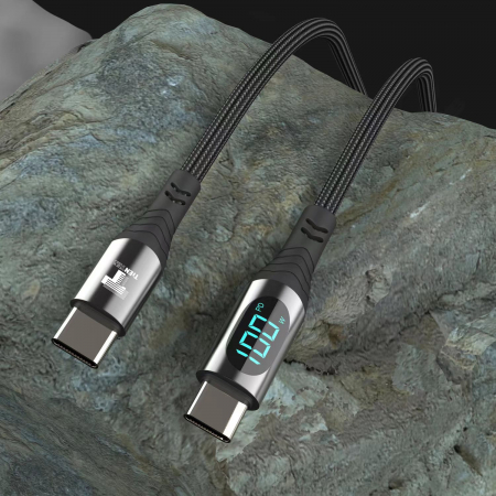 Cablu de incarcare si transfer de date USB-C 100W, TIENTEN, incarcare rapida, 5A, afisaj led, USB-C la USB-C, 2m, negru [2]