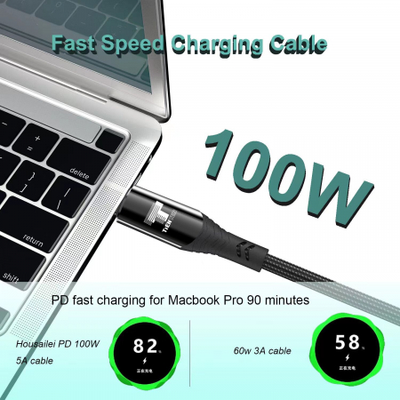 Cablu de incarcare si transfer de date USB-C 100W, TIENTEN, incarcare rapida, 5A, USB-C la USB-C, 2m, negru [1]