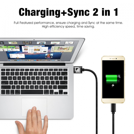 Cablu de incarcare si transfer de date USB la micro-USB, 5V, 3A, 1m, Negru [3]