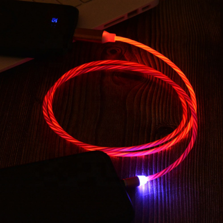 Cablu de incarcare magnetic 3 in 1 cu flux de lumina, conectori USB-C Micro-USB Lightning, 5V, 2A, 1m, rosu, TIENTEN [2]