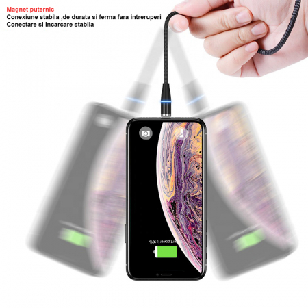 Cablu de incarcare si transfer de date magnetic 3 in 1,Fast Charging, conectori USB-C Micro-USB Lightning, 5V, 3A, 1m, rosu, TIENTEN [4]