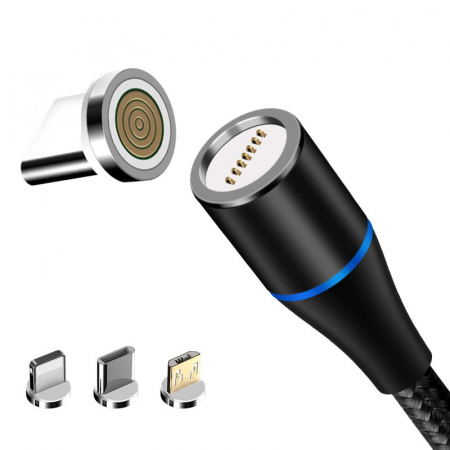 Cablu de incarcare si transfer de date magnetic 3 in 1,Fast Charging, conectori USB-C Micro-USB Lightning, 5V, 3A, 1m, rosu, TIENTEN [5]