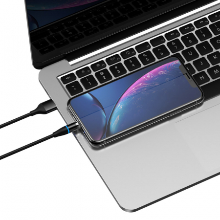 Cablu de incarcare si transfer de date magnetic 3 in 1, Fast Charging, conectori magnetici USB-C Micro-USB Lightning, 5V, 3A, 1m, negru, TIENTEN [6]