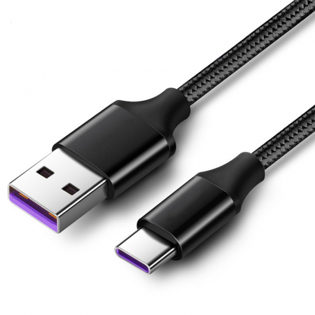 Cabluri de date - Cablu de incarcare si transfer de date USB la USB-C, Super Charging, 5V, 5A, 2m, negru, TIENTEN