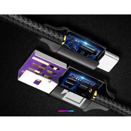 Cablu de incarcare si transfer de date USB la USB-C, Super Charging, 5V, 5A, 2m, negru, TIENTEN [4]