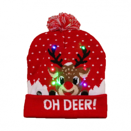 Sepci si caciuli - Caciula cu motiv de Craciun cu lumina LED, TIENTEN, unisex, marime universala, model TTC06