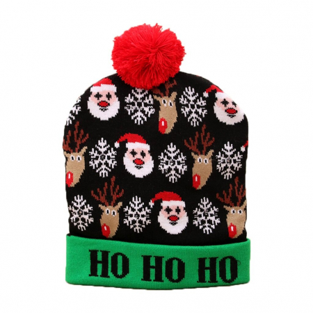 Sepci si caciuli - Caciula cu motiv de Craciun cu lumina LED, TIENTEN, unisex, marime universala, model TTC07