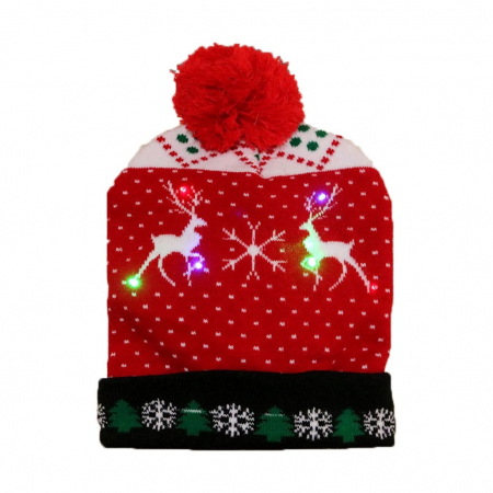 Sepci si caciuli - Caciula cu motiv de Craciun cu lumina LED, TIENTEN, unisex, marime universala, model TTC09