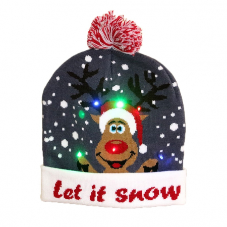 Sepci si caciuli - Caciula cu motiv de Craciun cu lumina LED, TIENTEN, unisex, marime universala, model TTC10