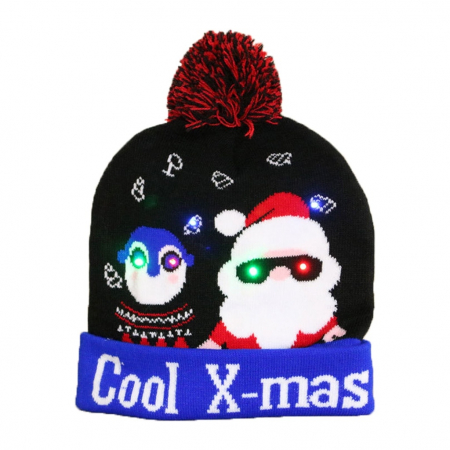 Sepci si caciuli - Caciula cu motiv de Craciun cu lumina LED, TIENTEN, unisex, marime universala, model TTC16