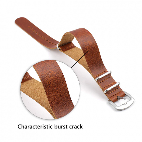 Curea ceas NATO piele naturala dintr-o singura bucata, Tienten, catarama argintie, 20mm, TT01, maro [4]