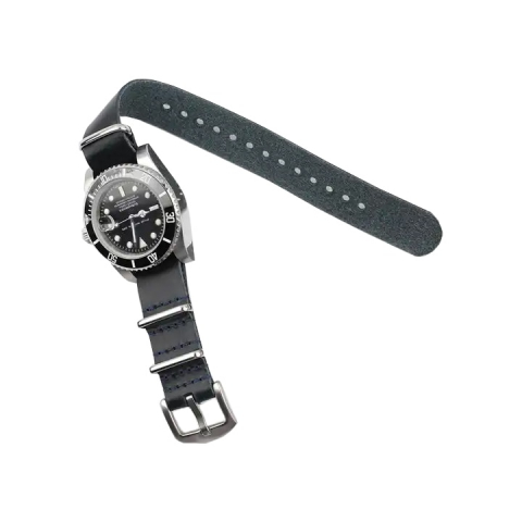 Curea ceas NATO piele naturala dintr-o singura bucata, Tienten, catarama argintie, 22mm, TT01, negru [1]