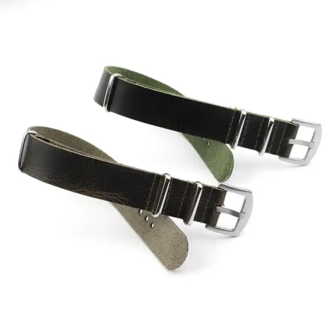 Curea ceas NATO piele naturala dintr-o singura bucata, Tienten, catarama argintie, 22mm, TT01, negru [3]