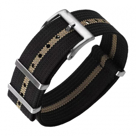 Curea ceas Nato Ribbed Nylon, Tienten, material textil, 22 mm, negru cu bej [3]