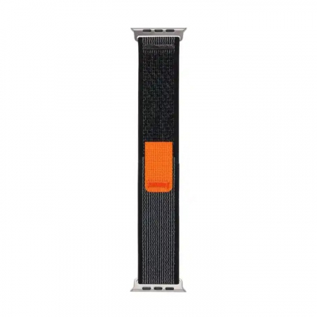 Accesorii Smartwatch - Curea nylon pentru Apple Watch, marime display: 42mm / 44mm / 45mm / 49mm, model TT02, negru cu striatii gri