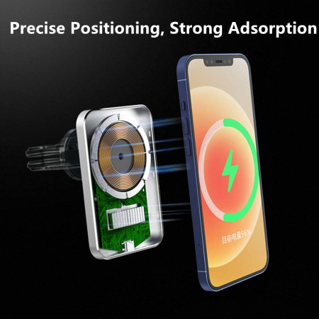 Incarcator auto magnetic wireless magsafe, incarcare rapida 15w, prindere grila aer [2]