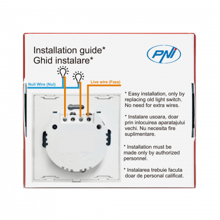 Intrerupator dublu cu touch PNI SH202 din sticla, alb cu LED indicator [6]