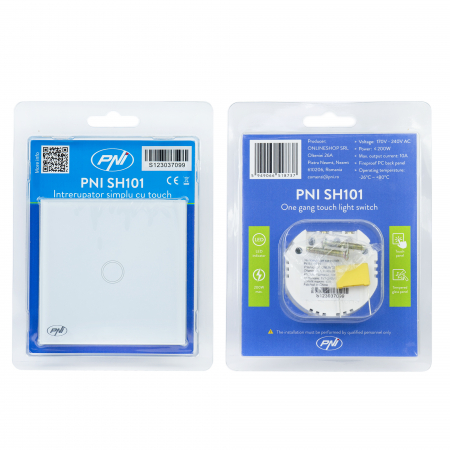 Intrerupator simplu cu touch PNI SH101 din sticla, alb cu LED indicator [6]