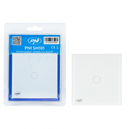 Intrerupator simplu cu touch PNI SH101 din sticla, alb cu LED indicator [5]
