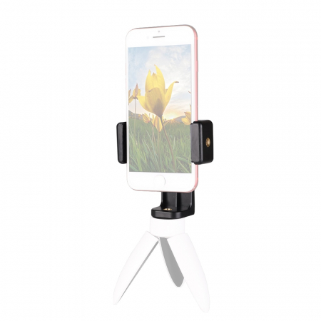 Suport telefon mobil cu picior reglabil 360 grade, cu doua filete 1/4 pentru atasare pe trepied / monopied, TIENTEN, universal, negru [1]