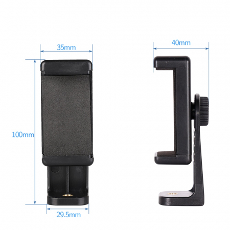 Suport telefon mobil cu picior reglabil 360 grade, cu doua filete 1/4 pentru atasare pe trepied / monopied, TIENTEN, universal, negru [6]