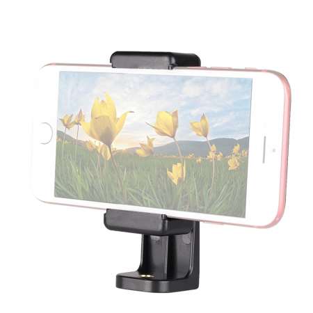 Suport telefon mobil cu picior reglabil 360 grade, cu doua filete 1/4 pentru atasare pe trepied / monopied, TIENTEN, universal, negru [2]