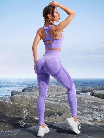 Yoga Basic Cut Out Racer Back Scrunch Butt Wideband Waist Sports Set  Workout Set