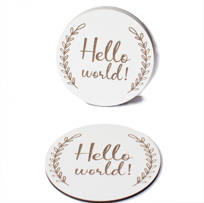Set cercuri din lemn-gravat Hello world [2]