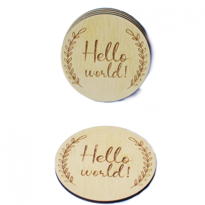 Set cercuri din lemn-gravat Hello world [6]