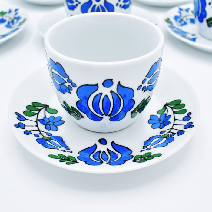 Set de cesti pentru cafea pictat manual-albastru [2]