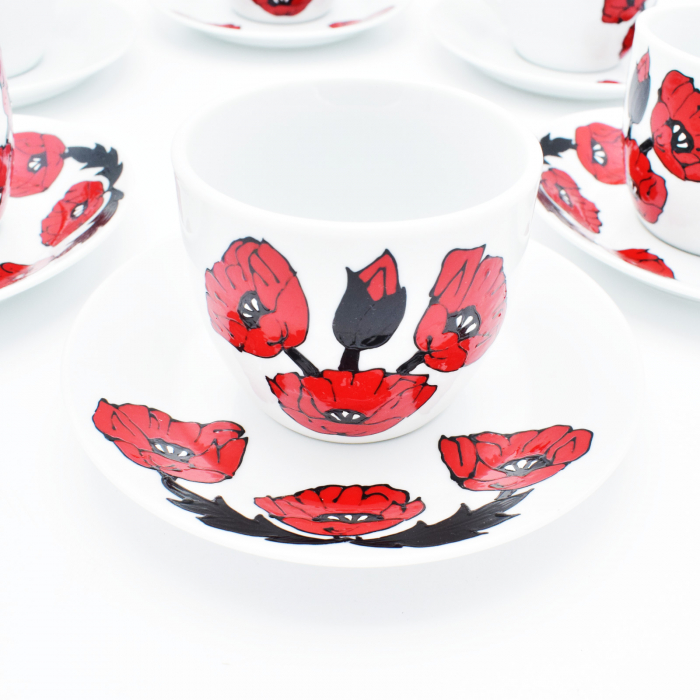 Set de cesti pentru cafea pictat manual-flori-de-mac [2]