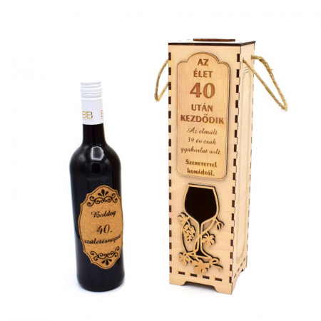 Cutii personalizate - cutie-pentru-vin-cu-text-gravat-az-elet-40-utan-kezdodik