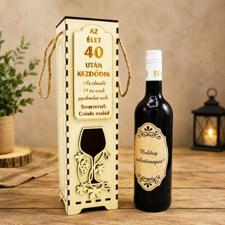 Cutii personalizate/ Szemelyre szabhato dobozok/bortartok - cutie-pentru-vin-cu-text-gravat-az-elet-40-utan-kezdodik