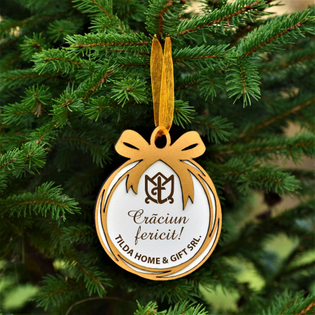 Decoratiuni CRACIUN personalizate - glob-personalizat-din-lemn-craciun-fericit-cu-logoul-tau