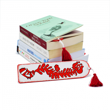 Semn de carte/Konyvjelzok - semn-de-carte-din-lemn-pictat-manual-cu-motive-traditionale-rosu-nepmeses