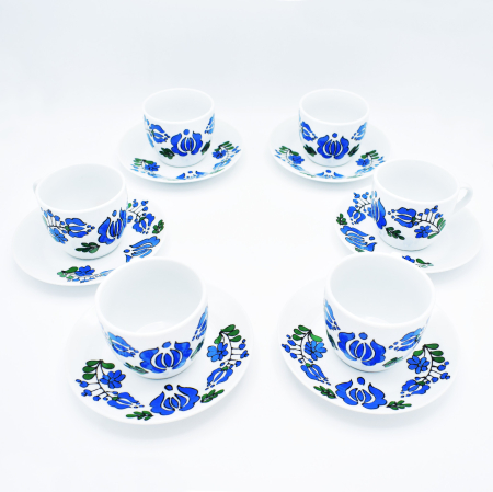 Decoratiuni pt. casa/ lakasdekoraciok HU - Set de cesti pentru cafea pictat manual-albastru