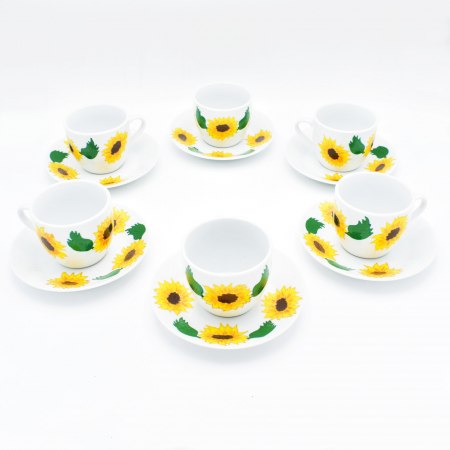 Seturi pentru cafea - Set de cesti pentru cafea pictat manual-floarea-soarelui