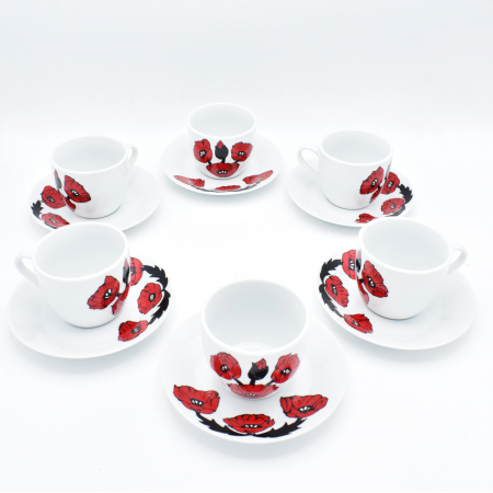 Seturi pentru cafea - Set de cesti pentru cafea pictat manual-flori-de-mac