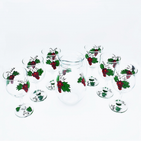 Seturi decorate pentru vin - set-pahare-și-carafă-pentru-vin-pictat-manual-struguri2