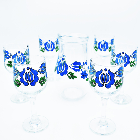 set-pahare-și-carafă-pentru-vin-pictat-manual-albastru [2]