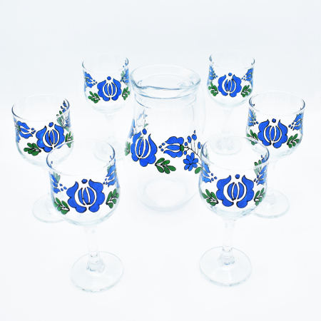 Seturi decorate pentru vin - set-pahare-și-carafă-pentru-vin-pictat-manual-albastru