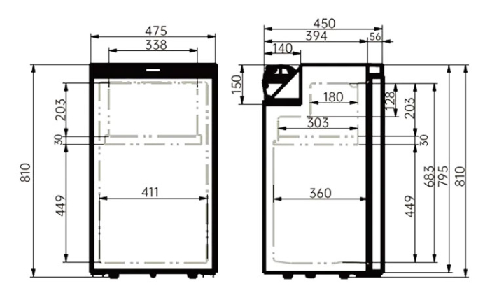 80 litri ÎxLxA: 810×475×450 mm cu compartiment congelator [6]