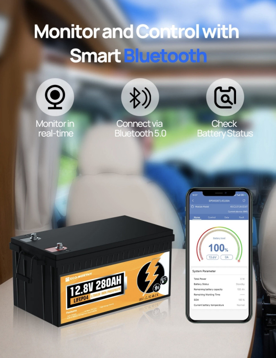 Baterie Litium ECO-WORTHY LifePO4 280aAh Bluetooth [3]