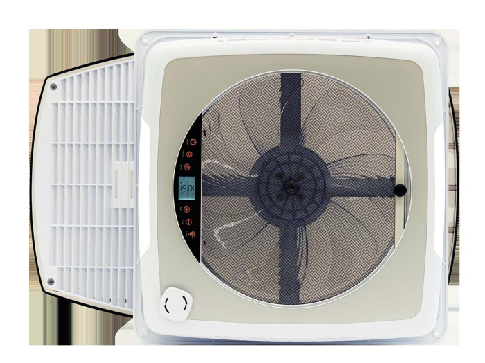 Fereastră de mansardă Super Fan cu ventilator, telecomandă, plasă antiinsecte și jaluzele opace 400×400 mm (Generația 4) [2]