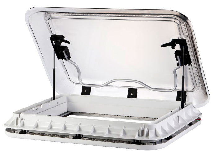 Trapă de acoperiș cu geam termopan, iluminare, plasă de insecte și jaluzele opace, standard 700×500 [8]