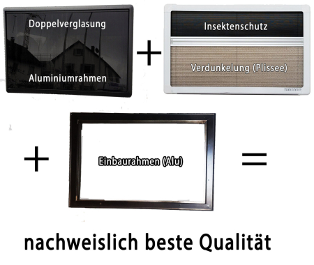 Fereastră tip copertină (cu perete dublu, montată încastrat, 3 rame) cu jaluzele [1]